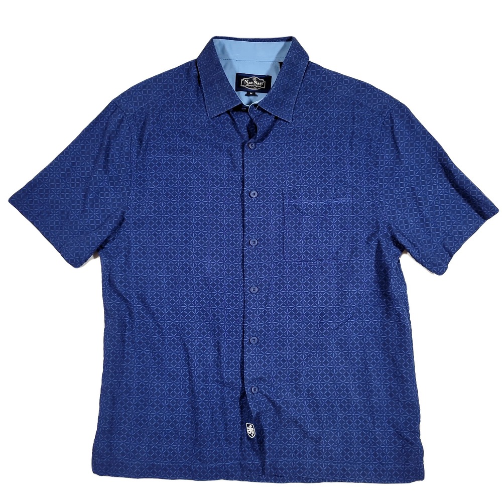Nat Nast Silk Blend Shirt Mens‎ Medium Blue Short Sleeve Geometric Print